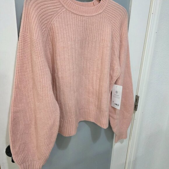 Athleta Womens Merino Wool Puff Sleeve Rib Knit Sweater Pink Size M NWT - Picture 8 of 9